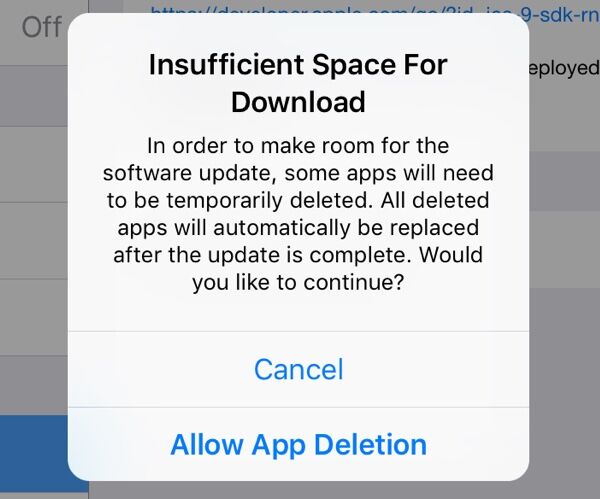 iOS 9空間不足時自動刪除恢復(fù)部分?jǐn)?shù)據(jù) 
