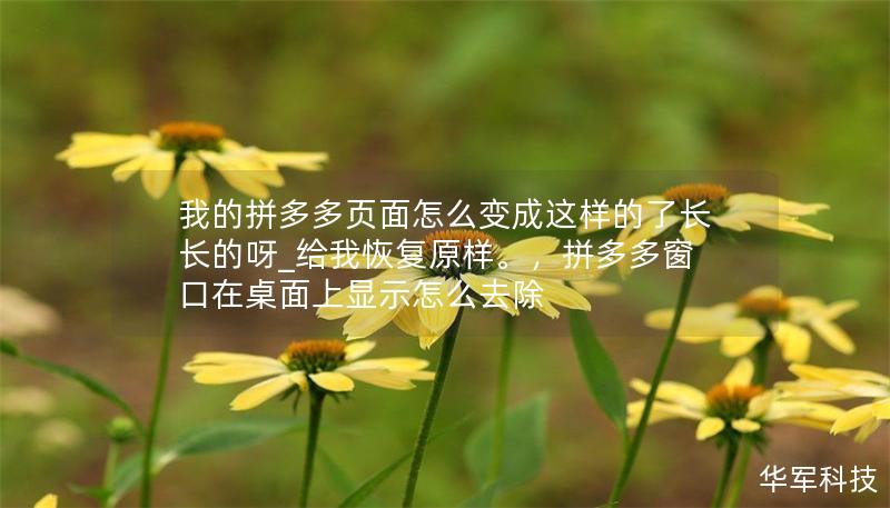 我的拼多多頁(yè)面怎么變成這樣的了長(zhǎng)長(zhǎng)的呀_給我恢復(fù)原樣。，拼多多窗口在桌面上顯示怎么去除